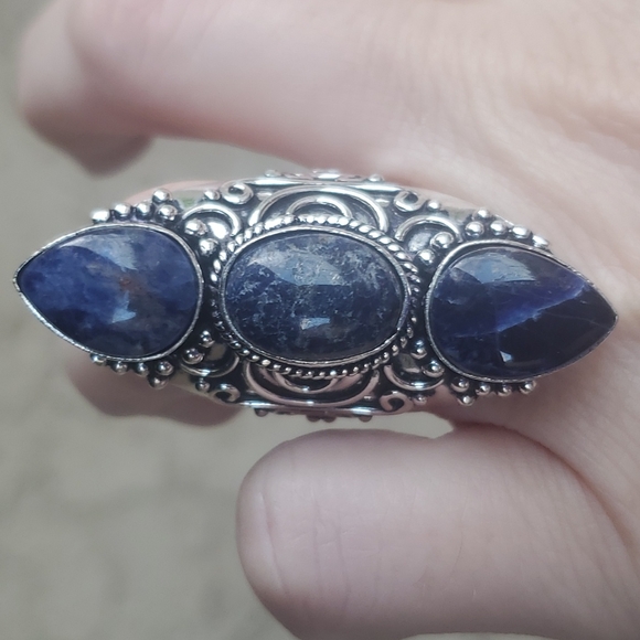 New Oversized Sodalite 925 Silver Statement Ring. - Picture 8 of 16
